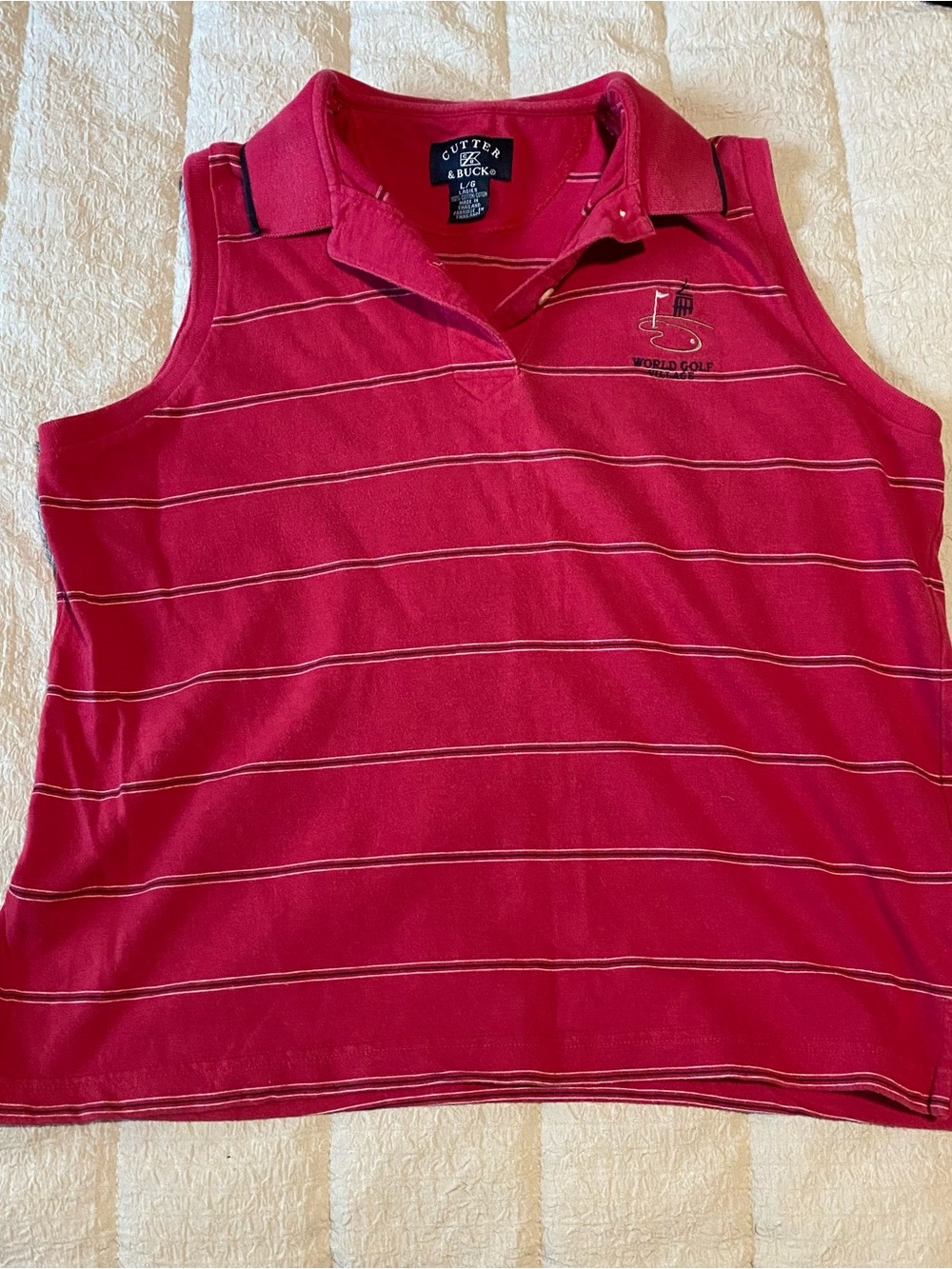 Cutter & Buck Raspberry Red Striped Sleeveless Polo